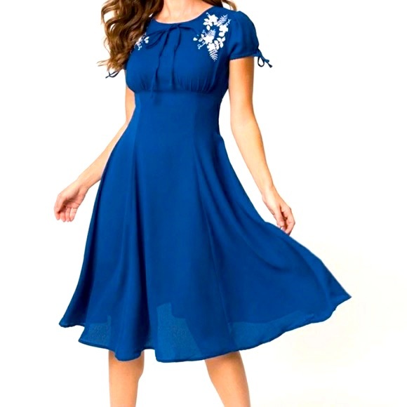 Unique Vintage Dresses & Skirts - NWOT Unique Vintage Royal Blue 40’s Swing Dress, Size 12